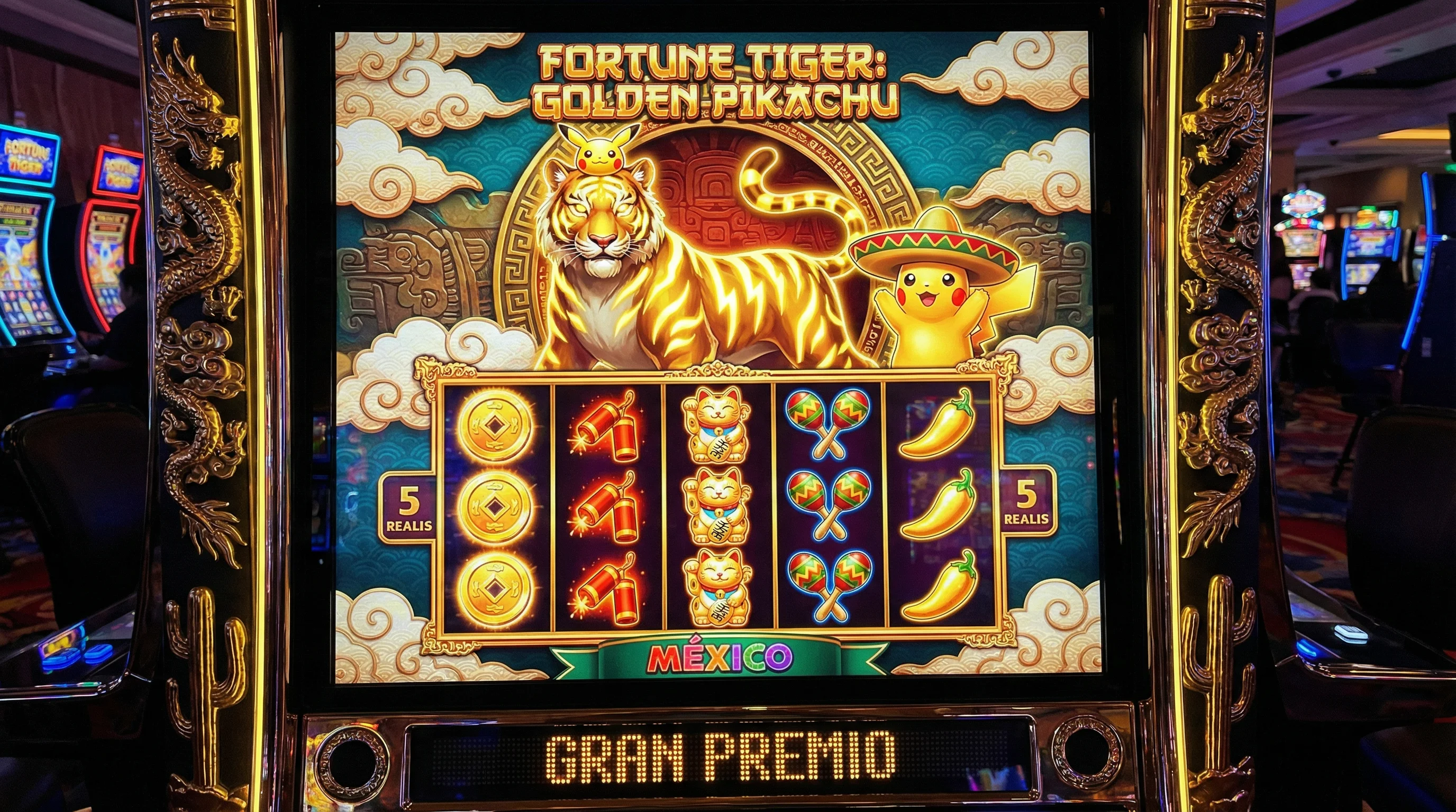 Fortune Tiger Golden Pikachu tragamonedas con tigre dorado y símbolos mexicanos